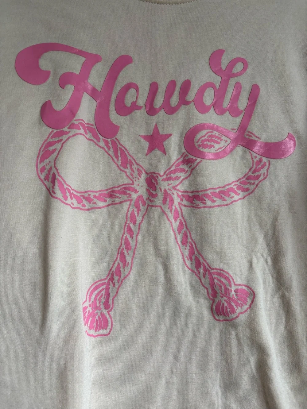 Wound Up Cream Crewneck with Pink “Howdy” Detail - Picture 3 of 6